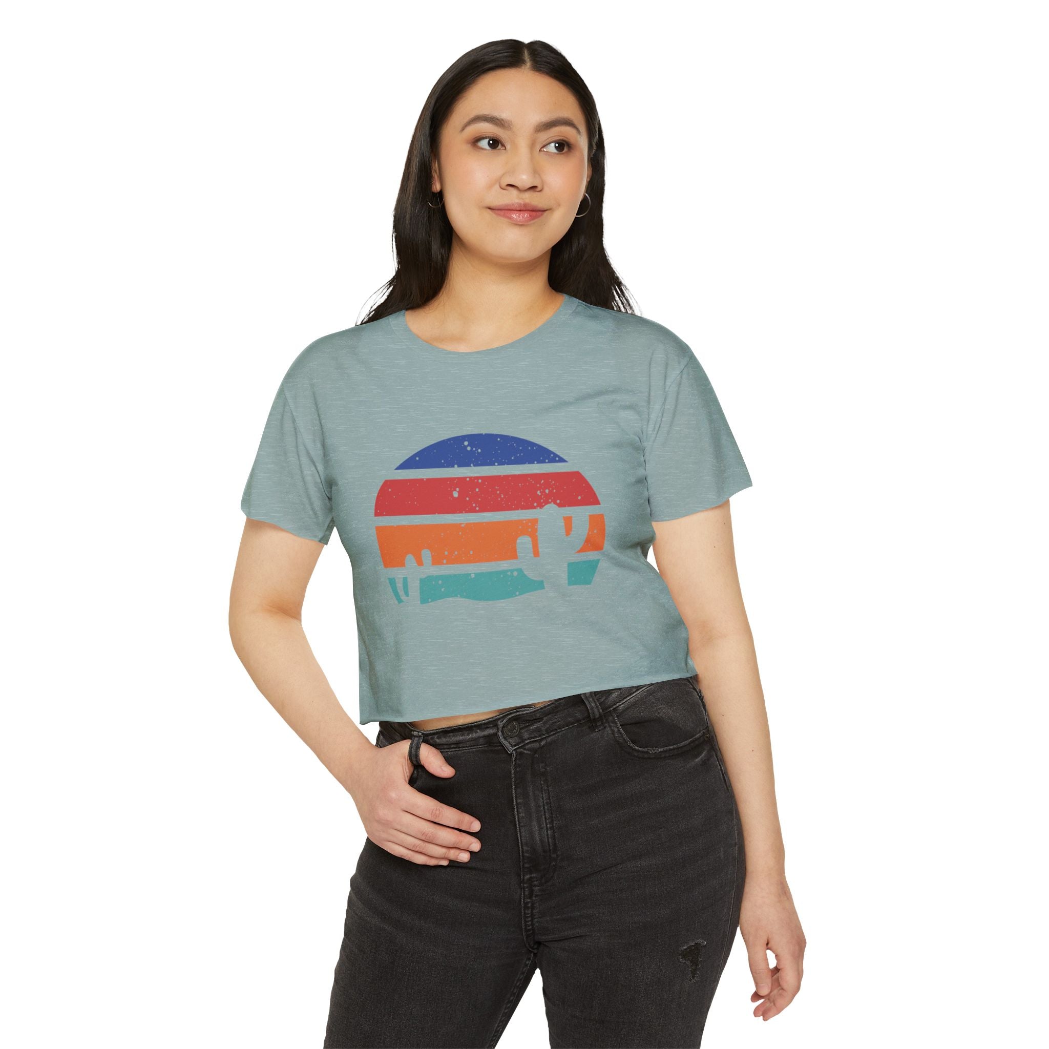 Women’s Crop Top — Retro Desert Sunset Cactus Festival Tee