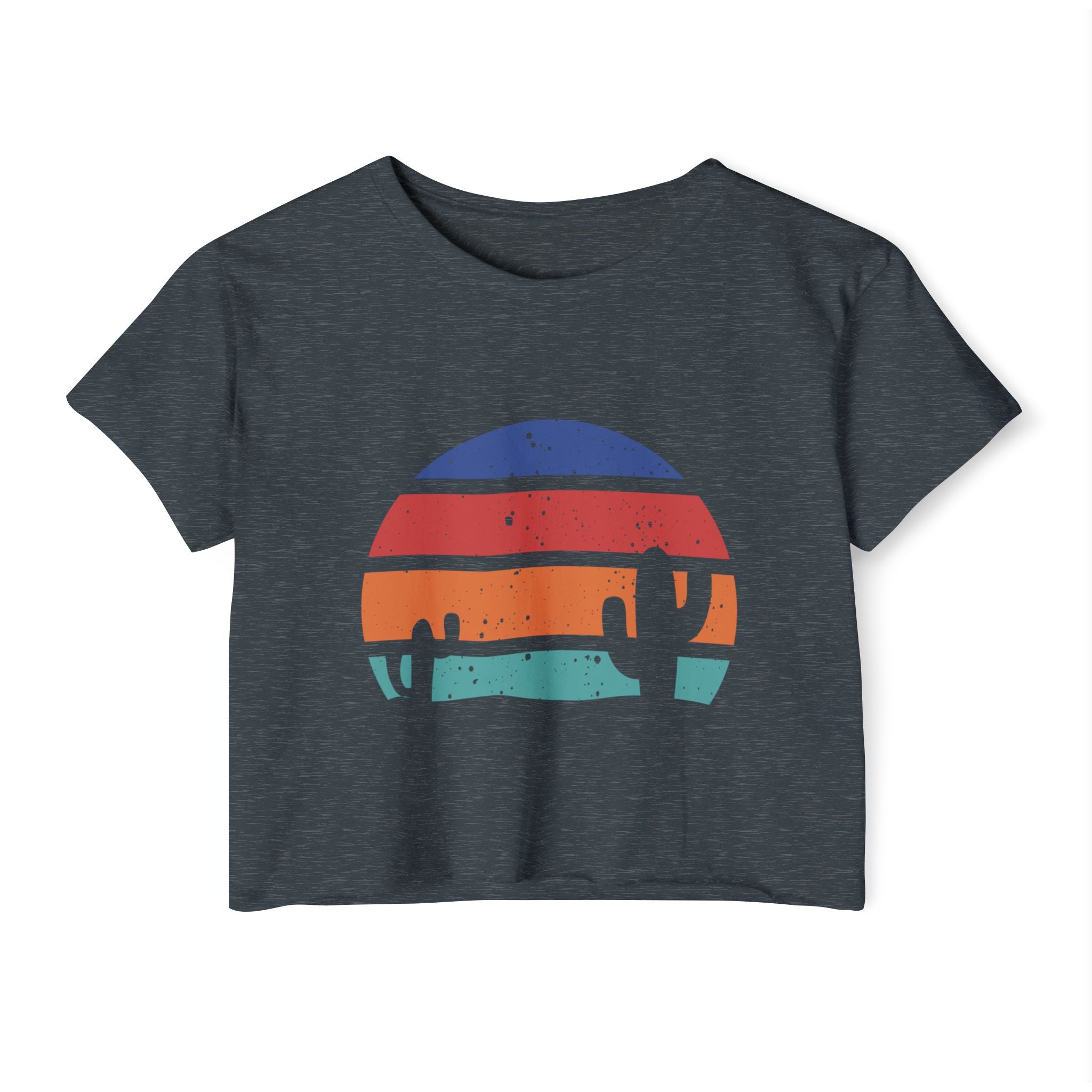 Women’s Crop Top — Retro Desert Sunset Cactus Festival Tee