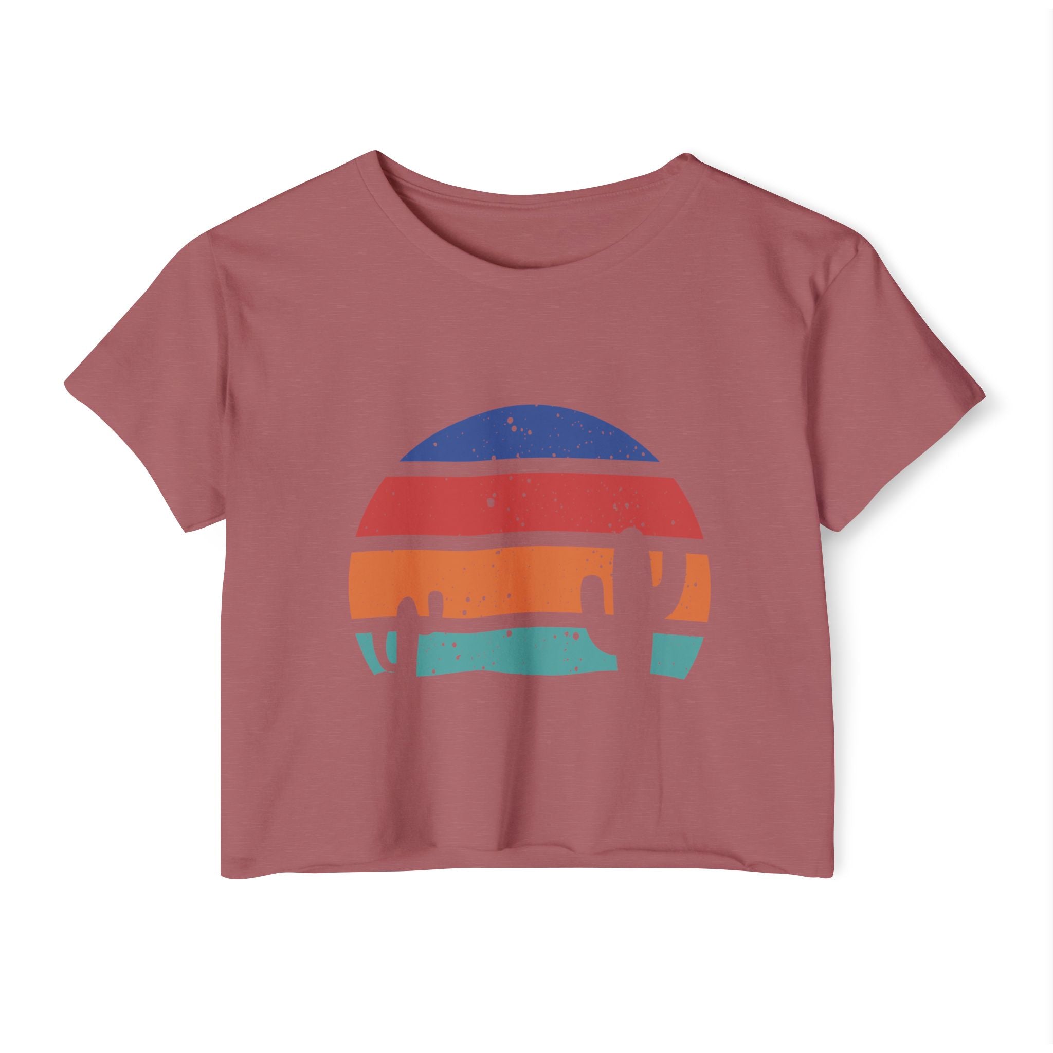 Women’s Crop Top — Retro Desert Sunset Cactus Festival Tee