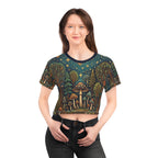 Mystical Forest Moon Crop Tee — Celestial Mushroom Nightscape