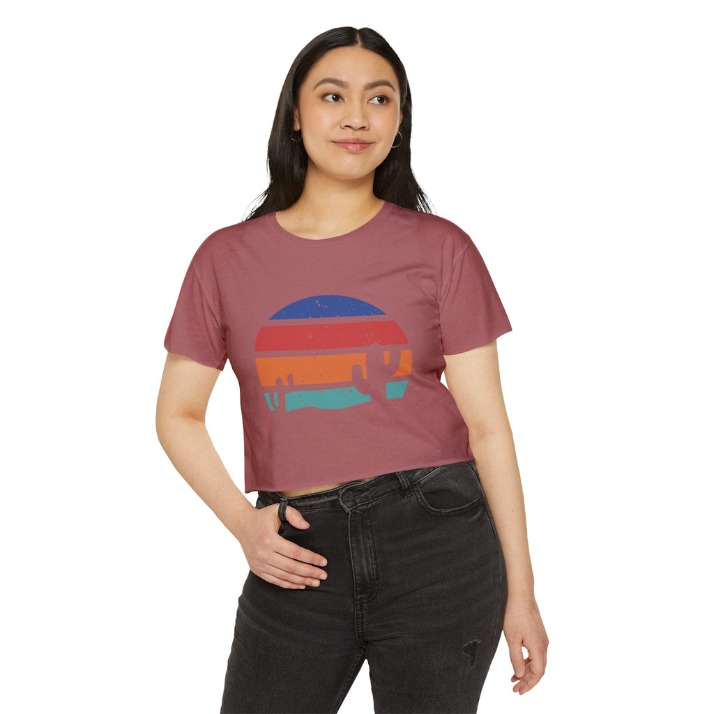 Women’s Crop Top — Retro Desert Sunset Cactus Festival Tee